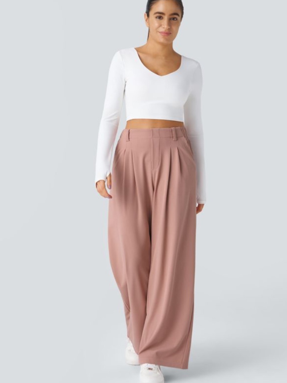 HALARA Pleated High-Waist Wide Leg Pants in Rose Taupe